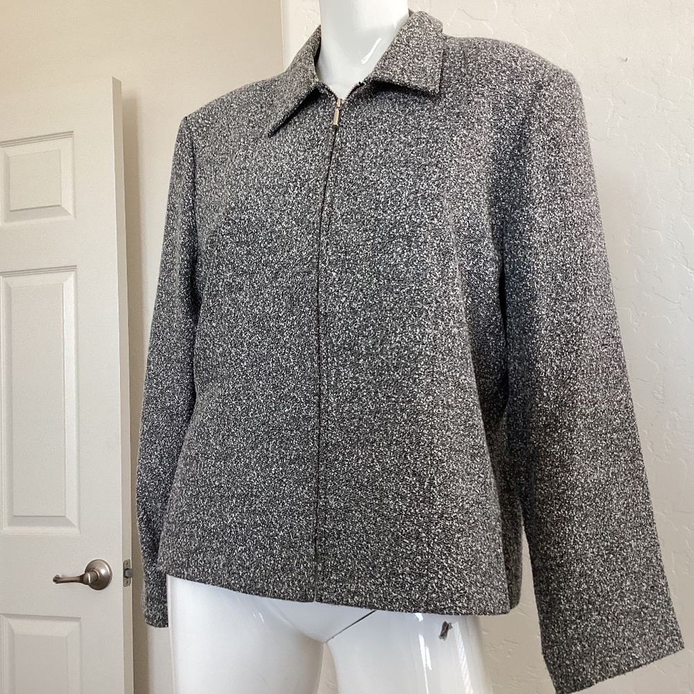 Briggs Petite jacket/ blazer, size 14P, grey/ black/ white, full zipper